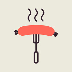 Sausage fork vector icon. Fast food sign