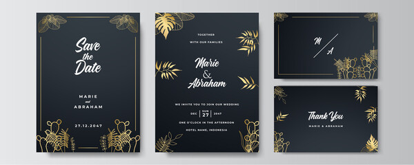Fototapeta na wymiar Modern elegant golden black wedding invitation design template
