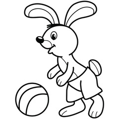 coloring rabbit with a ball, cute cartoon character, for children's creativity, on a white background, print.