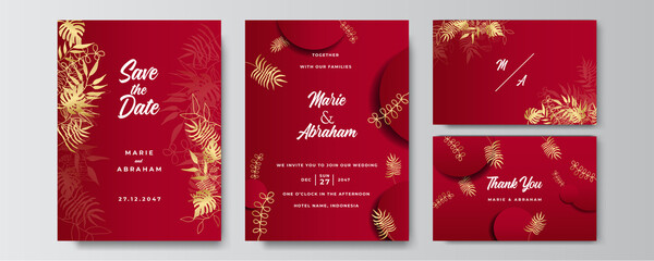 Modern elegant golden red wedding invitation design template
