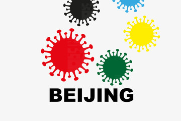 Colored bacteria coronavirus and black lettering BEIJING