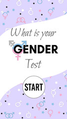 What is your gender vertical banner. The issue of gender identity and self-acceptance. Online test, assistance to people who are undecided.Vector illustration, template for phone, web.