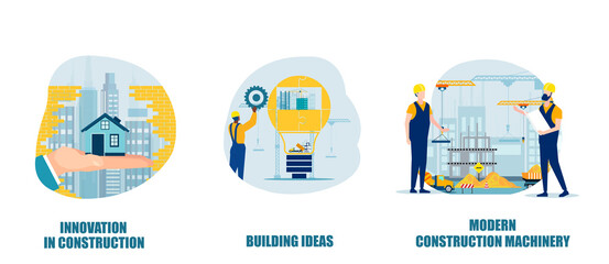 Fototapeta premium Vector of a construction process from innovation in construction to execution of architects plan