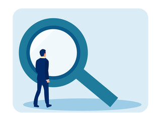 Vector of a business man looking through a magnifying glass