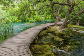 Fototapeta premium Boardwalk over Krka river in Krka national park, Croatia