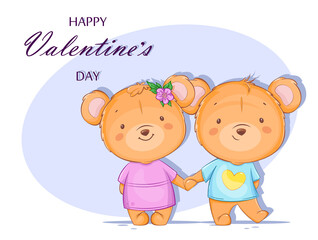 Happy Valentines day, two bears holding hands