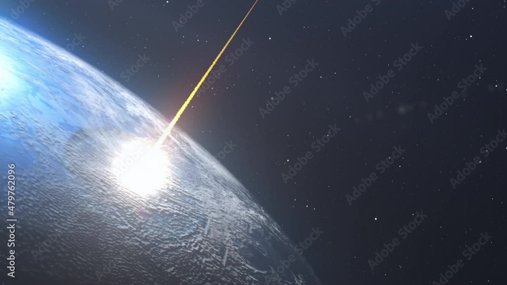 Wall mural asteroid meteor comet hitting earth ocean with massive expolosion shock wave in the sea with debris 