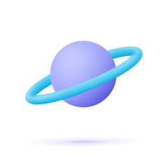 Planet with ring around. Saturn, Jupiter, Uranus, Neptune. 3d vector icon. Cartoon minimal style. © Анна Тощева
