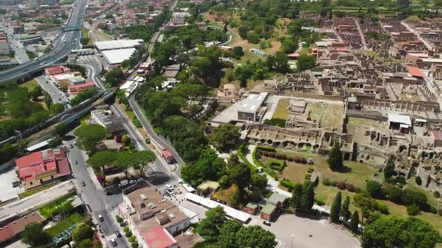 Aerial view of Pompei historic ruins, Napes - Italy