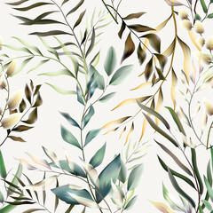 Vector seamless pattern with  leaves. Botanical background design for cosmetics, spa, textile. Best as wrapping paper, wallpaper.