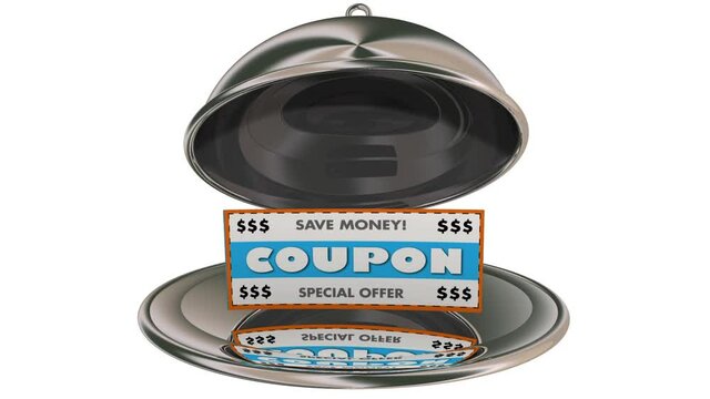 Coupon Silver Platter Restaurant Discount Special Meal Offer Savings 3d Animation