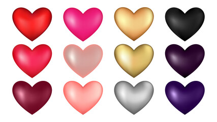 Vector hearts icons set. Vector illustration.3d hearts