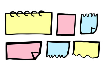 Simple Set 6 Vector Hand Draw Sketch Block Note, black, blue, yellow, pink