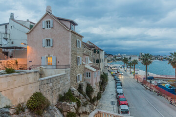 Stone houses by harbor in Split, Croatia