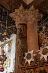 The interior of the side hall of the Church of Nativity in Bethlehem in the Palestinian Authority,...