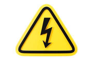 High voltage sign in yellow triangle, symbol warning danger, 3D rendering illustration