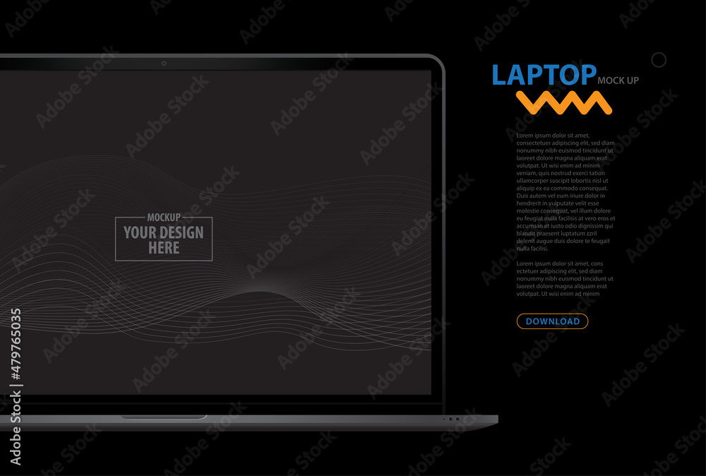 Aufkleber laptop computer mockup and web page template. realistic notebook pc vector illustration with black b