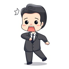 Illustration of a businessman with a surprised expression cute kawaii chibi character design