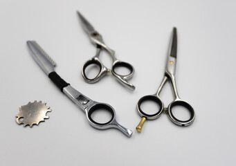 professional scissors and razor turn into a light background