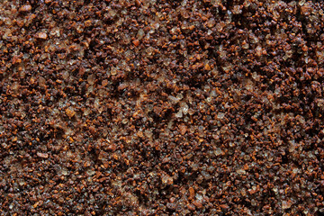 Face coffee scrub texture. Cream skincare cosmetic. Organic stroke. Feet oily cleanser smudge. Particles in gel. White background. Top view. Brown fluid treatment