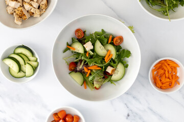 A Healthy Salad with Chicken, Tomatoes and Cucumbers