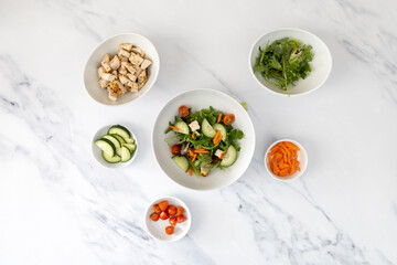 A Healthy Salad with Chicken, Tomatoes and Cucumbers