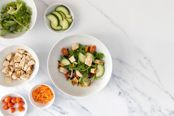 A Healthy Salad with Chicken, Tomatoes and Cucumbers