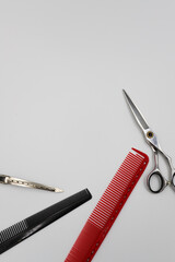 set of professional stylist tools on a light background