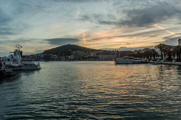 Sunset in Split harbor, Croatia