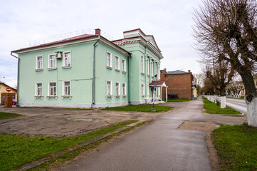 low-rise houses in the old style. cloudy autumn day in a provincial town