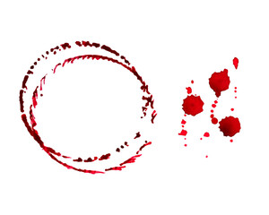 Watercolor round spots of red wine, drops, splashes, spilled wine glass, icons. . Vector illustration