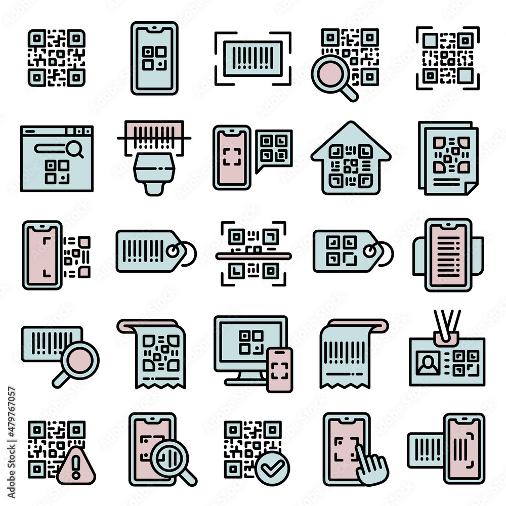 Poster qr code icons set outline vector. mobile app. financial id