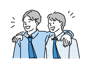 肩を組むイラスト(仲間、先輩、同僚、後輩、仕事、やる気、モチベーション、頑張る、応援、向上心、ビジネス) Shoulder-to-shoulder illustrations (companies, seniors, colleagues, juniors, work, motivation, hard work, ambition, business)    