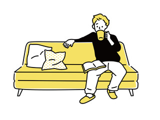 リラックス(くつろぐ、休憩、休日、悩む、スマホをいじる、お茶を飲む、のんびり、副業、おうち時間、ボーっとする) Relax, relax, rest, holidays, worry, fiddle with your smartphone, drink tea, sideline.