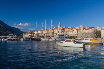 Boats in marina of Korcula town, Croatia