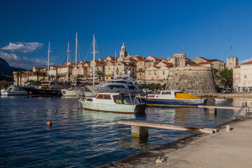 Fototapeta na wymiar Boats in marina of Korcula town, Croatia