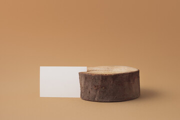 Cylinder shape stump and blank card. Mockup.