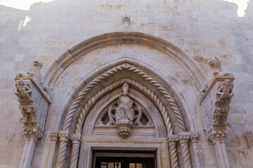 Gate of Saint Mark cathedral in Korcula town, Croatia