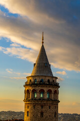 Istanbul Galata Tower view from top. Natural clouds and blue sky