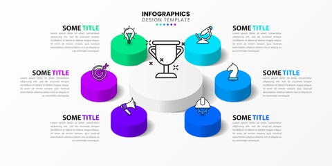 Infographic template with icons and 6 options or steps. Isometric