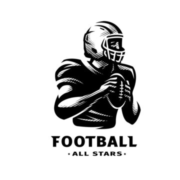American football player with ball, logo. Vector illustration.