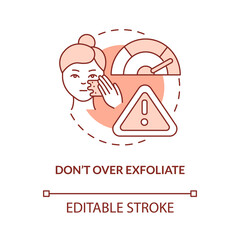 Dont over exfoliate terracotta concept icon. Procedure to limit abstract idea thin line illustration. Isolated outline drawing. Editable stroke. Roboto-Medium, Myriad Pro-Bold fonts used