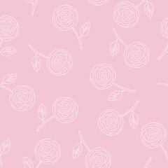 Simple rose flowers line seamless pattern