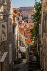 Fototapeta premium Narrow alley in the old town of Dubrovnik, Croatia