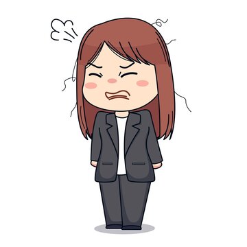 Cute Businesswoman With Formal Suit Feeling Angry Kawaii Chibi Character Design