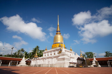 Golden pagoda at Wat Phra That Sawi in Sawi District in Chumphon Province is an important temple of Sawi District , Chumphon , Thailand