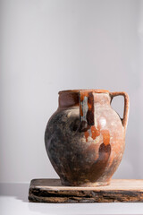 Part of antique ceramic vase, historic clay pottery