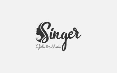 Singer Vocal Karaoke and Choir , Singing Woman Face Silhouette logo design