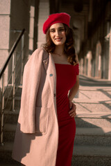 Fototapeta premium Girls in a red beret.