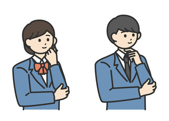Fototapeta premium 考え事をしている男子学生と女子学生のイラスト素材